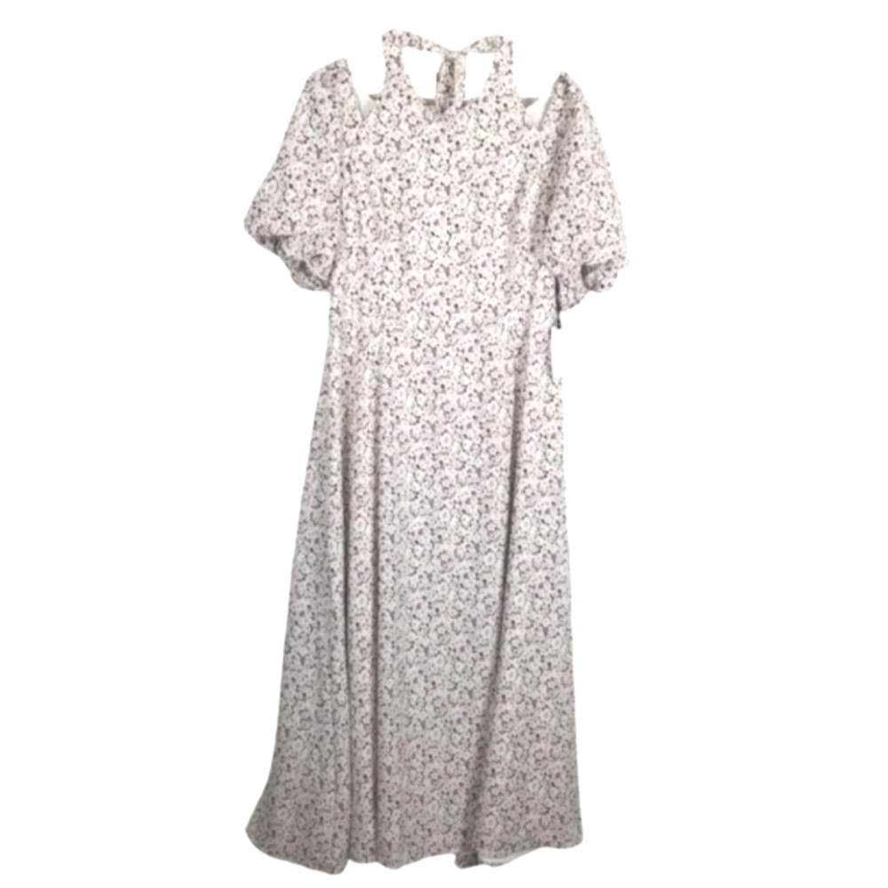 ASTR Puff Sleeve Ditsy Floral Midi Dress Multi Color Cottagecore Fairy Size XL